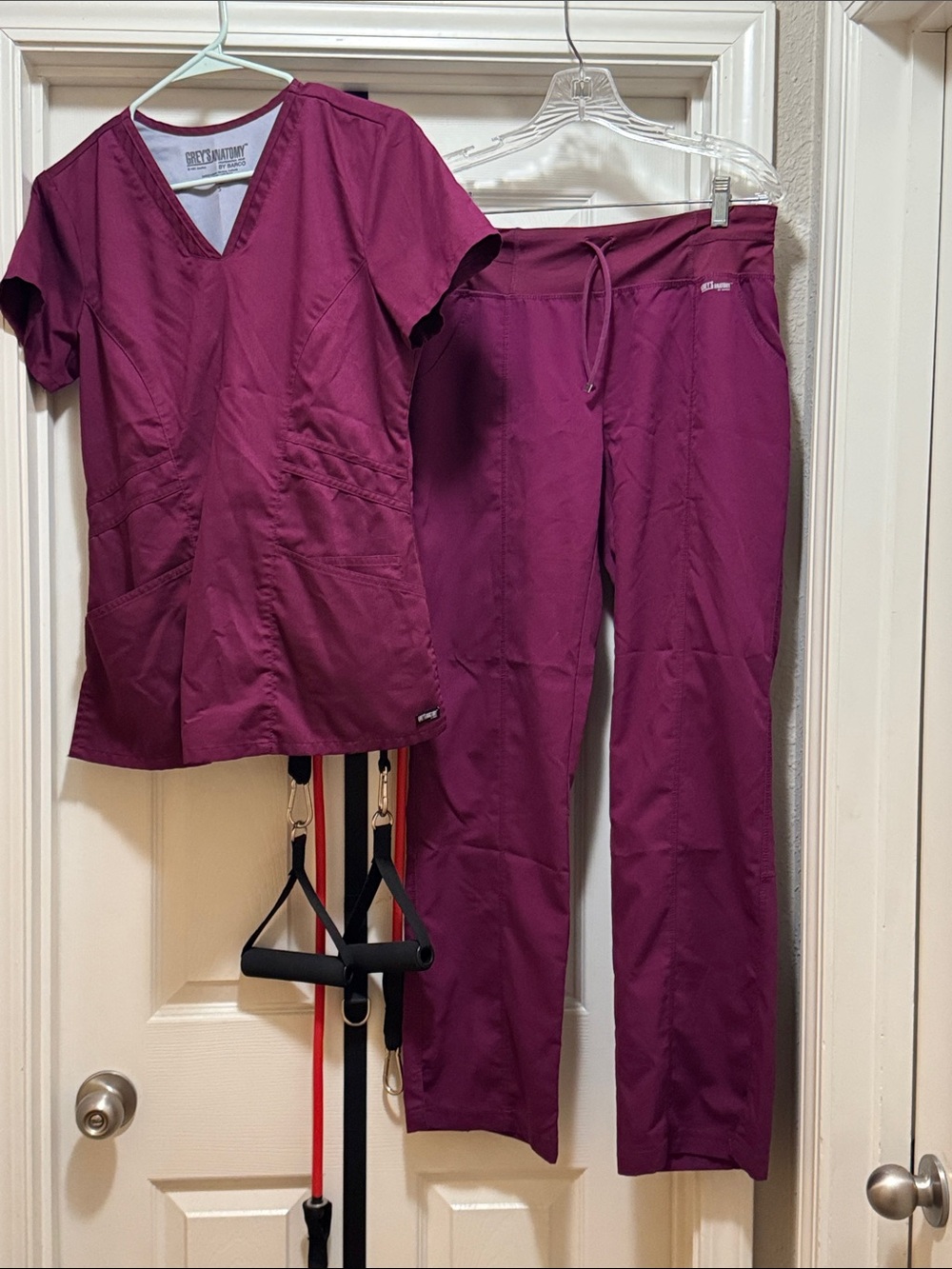Grey's Anatomy Straight Leg Scrub Pants & Top in Plum